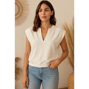 Habitual White Sleeveless Split Neck Sweatshirt Top Casual Minimalist M